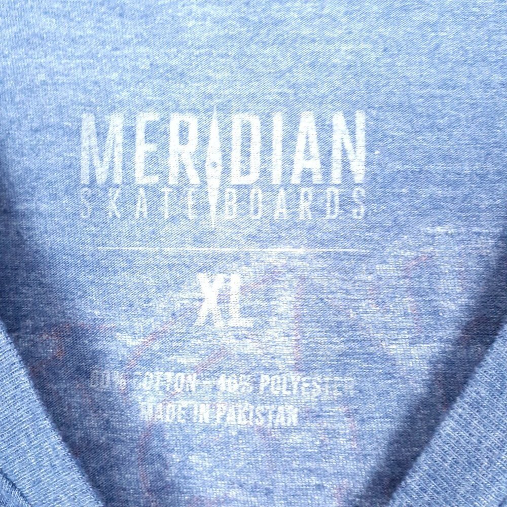 Meridian Mens Shirt XL Skateboard Tee Blue Red 21A - Picture 2 of 3